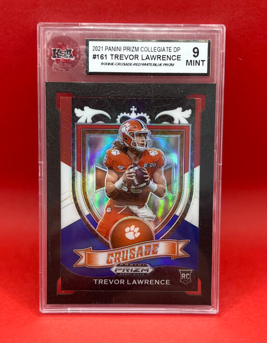 2021 #161 TREVOR LAWRENCE PANINI PRIZM CRUSADE RED/WHITE/BLUE - KSA 9 MINT