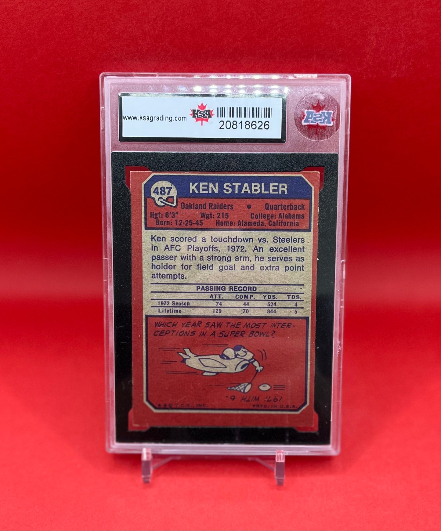 1973 #487 KEN STABLER TOPPS - KSA 6 ENM