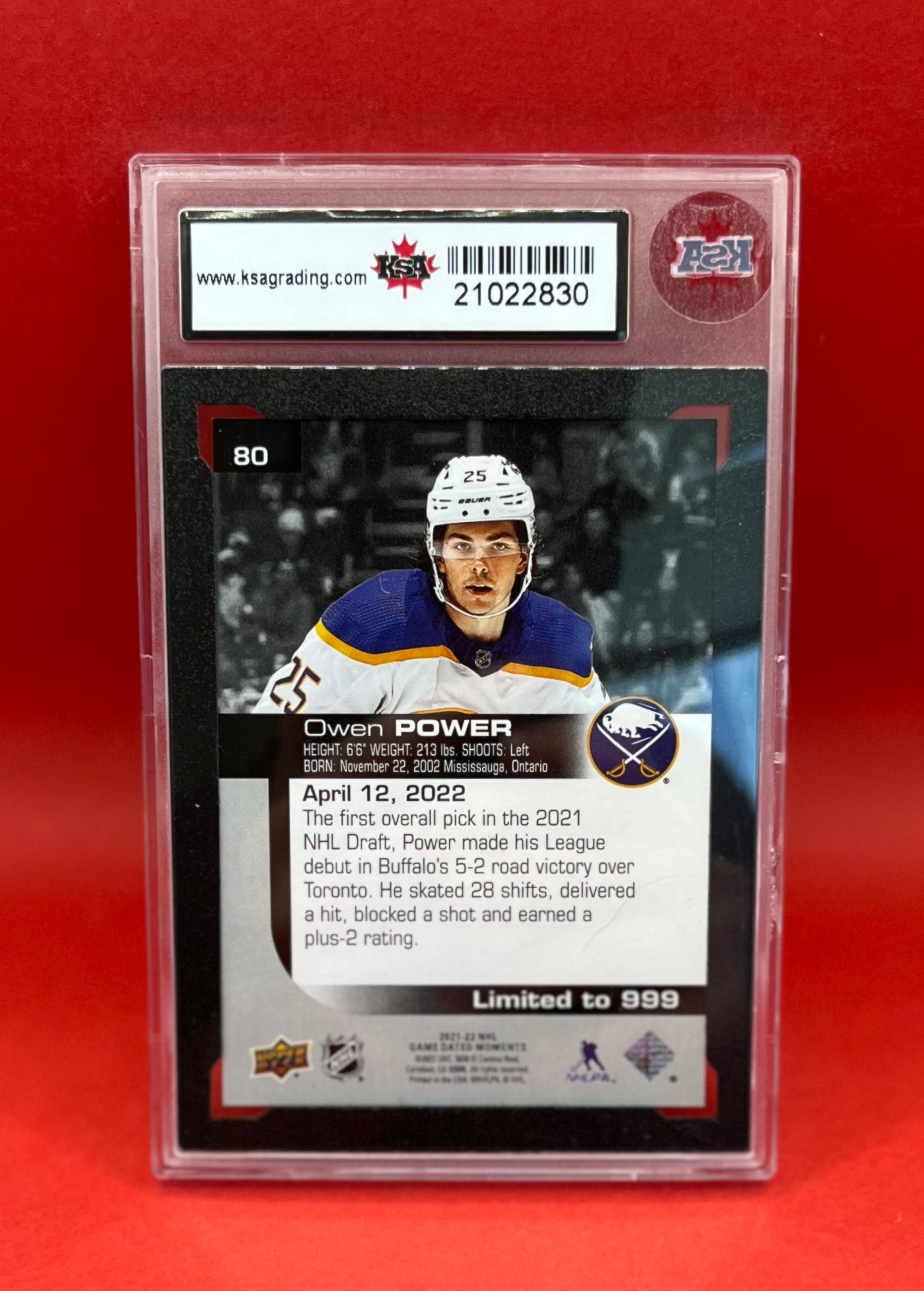 2021-22 #80 OWEN POWER UD ROOKIE DEBUT - KSA 9 MINT