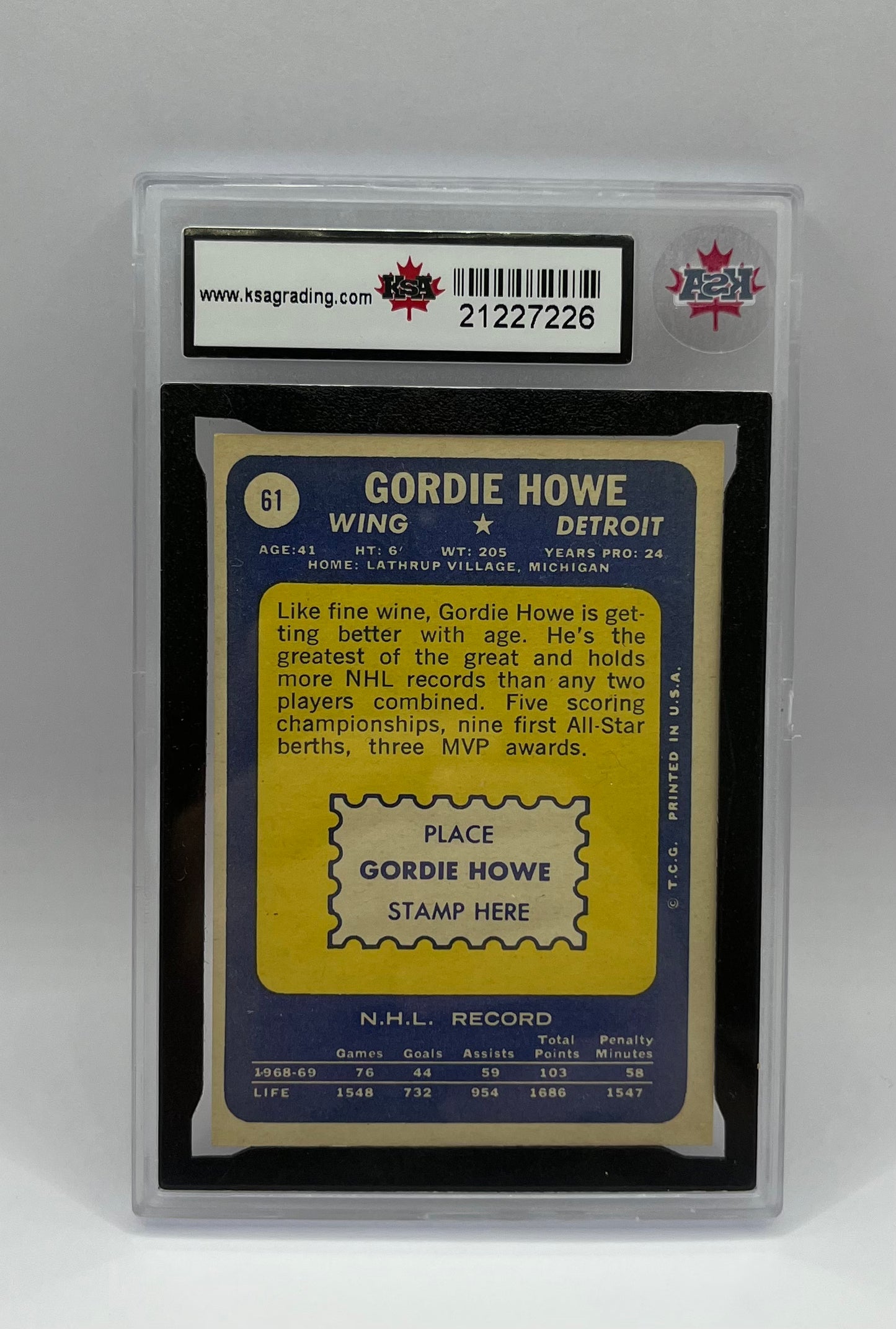 1969-70 #61 GORDIE HOWE TOPPS - KSA 4 VGE