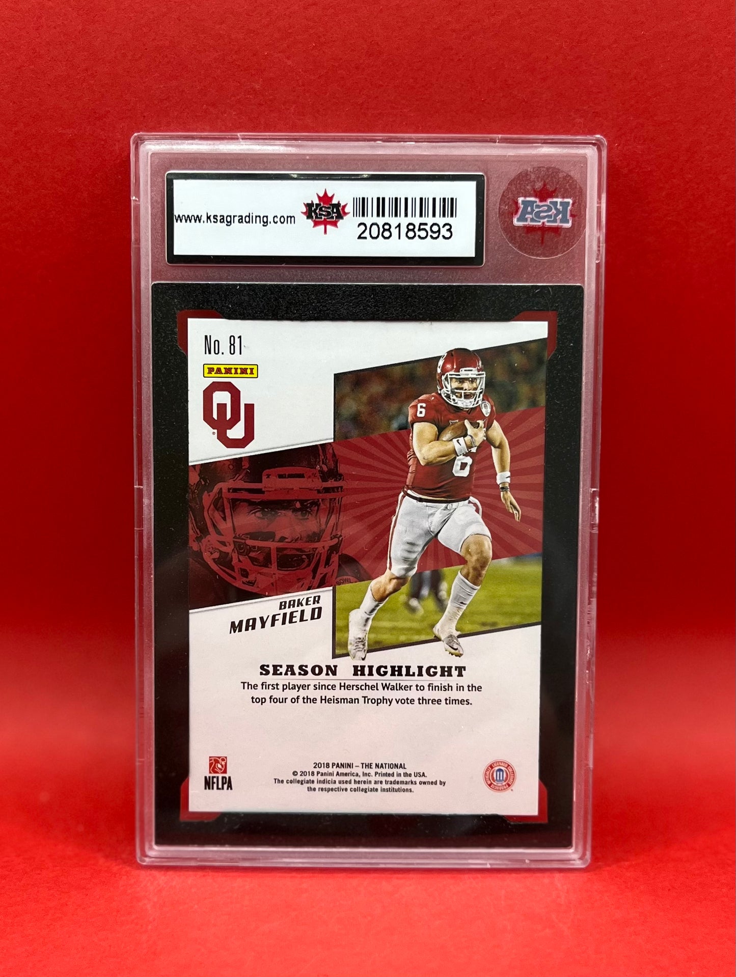 2018 #81 BAKER MAYFIELD PANINI THE NATIONAL 044/399 - KSA 9 MINT