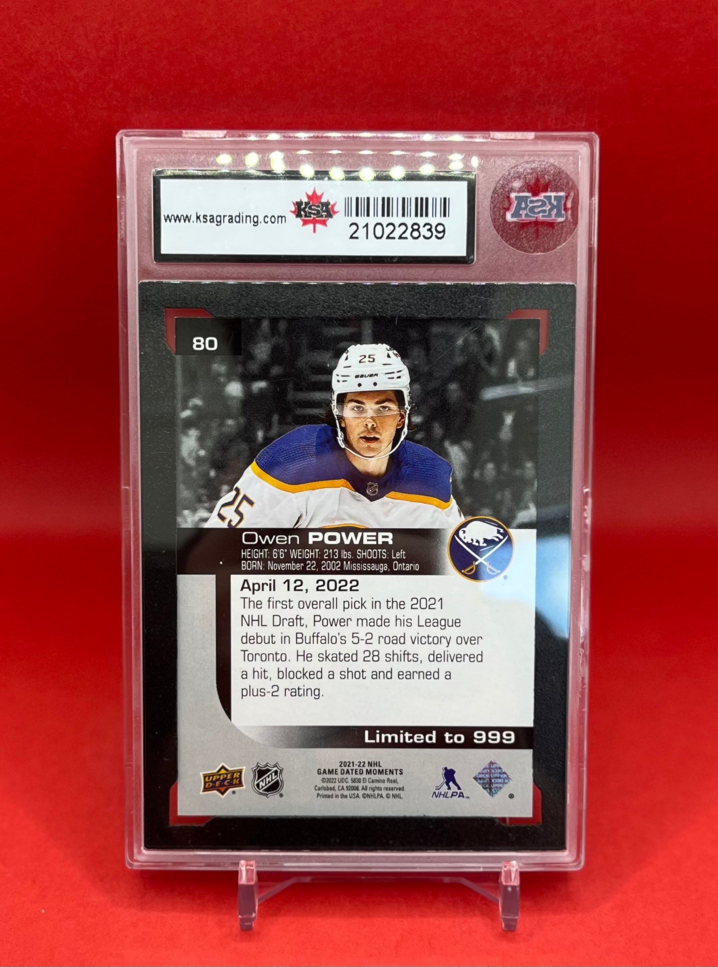 2021-22 #80 OWEN POWER UD GAME DATED MOMENTS - KSA 8.5 NMM+