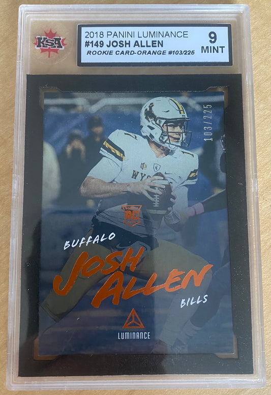 2018 #149 JOSH ALLEN PANINI LUMINANCE ORANGE 103/225 - KSA 9 MINT