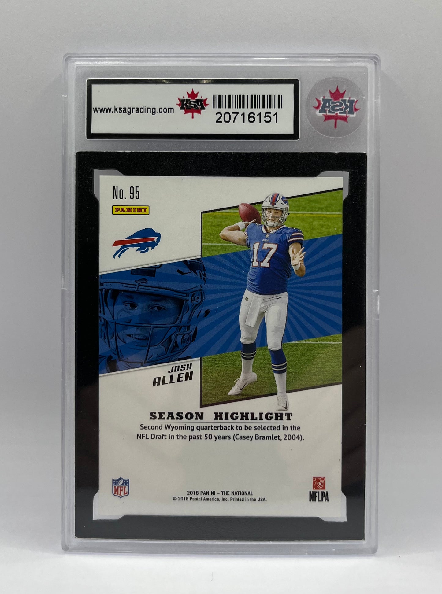 2018 #95 JOSH ALLEN PANINI THE NATIONAL ROOKIES NFL 143/399 - KSA 9.5 NGM