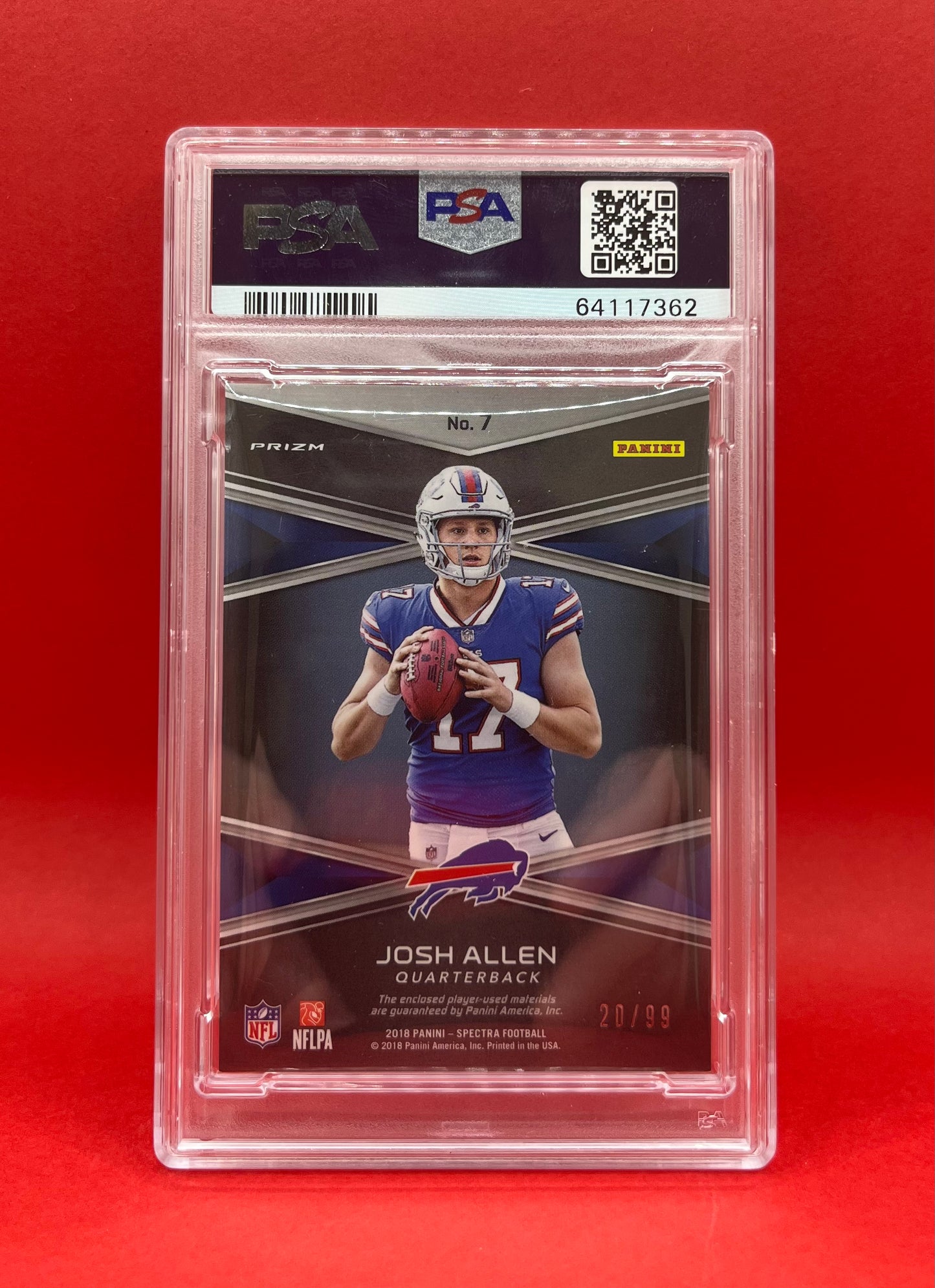 2018 #7 JOSH ALLEN PANINI SPECTRA BUILDING BLOCKS RELICS 20/99 - PSA 8 NM-MT