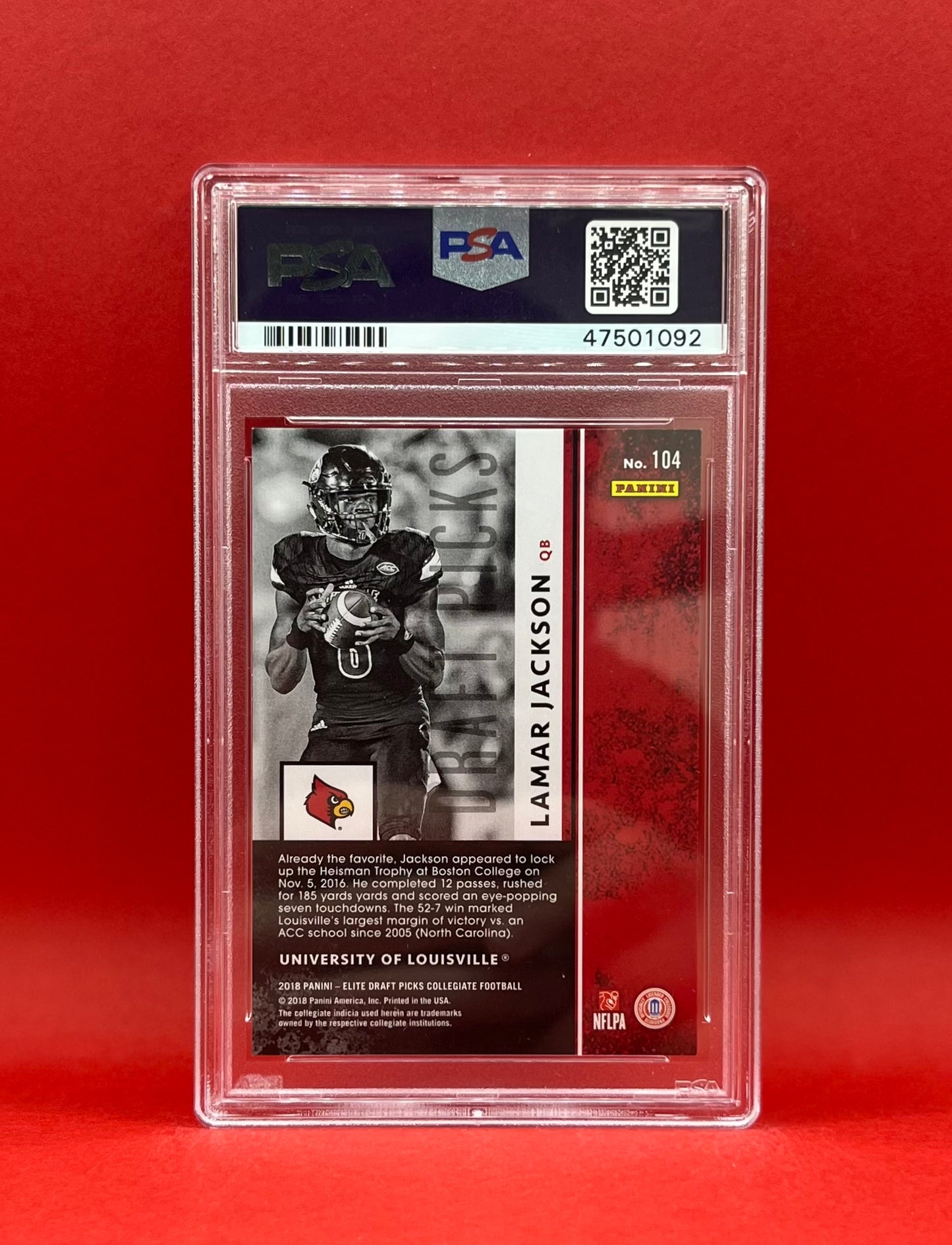 2018 #104 LAMAR JACKSON PANINI ELITE DP RED 19/49 - PSA 9 MINT