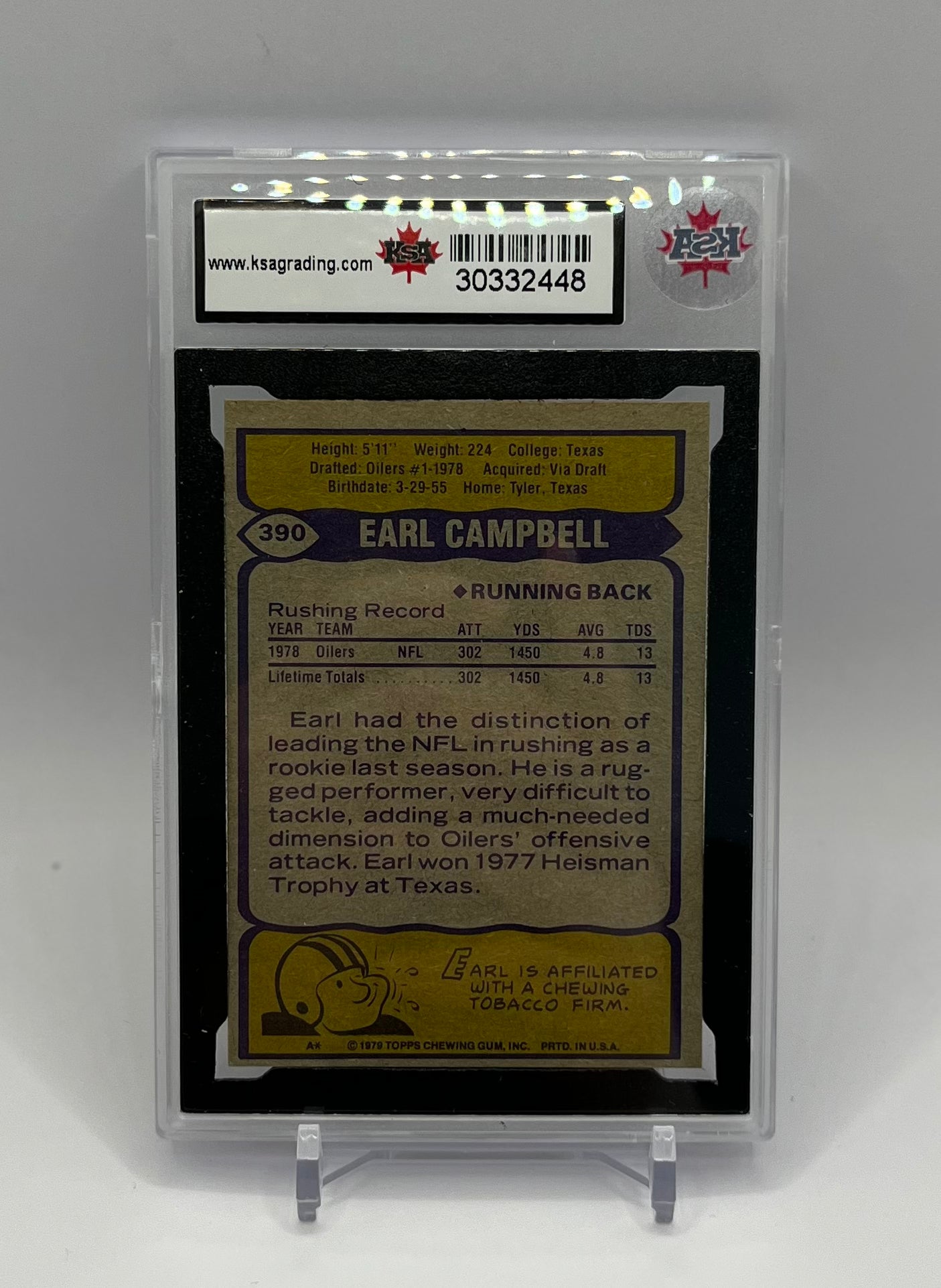 1979 #390 EARL CAMPBELL TOPPS - KSA 8.5 NMM+