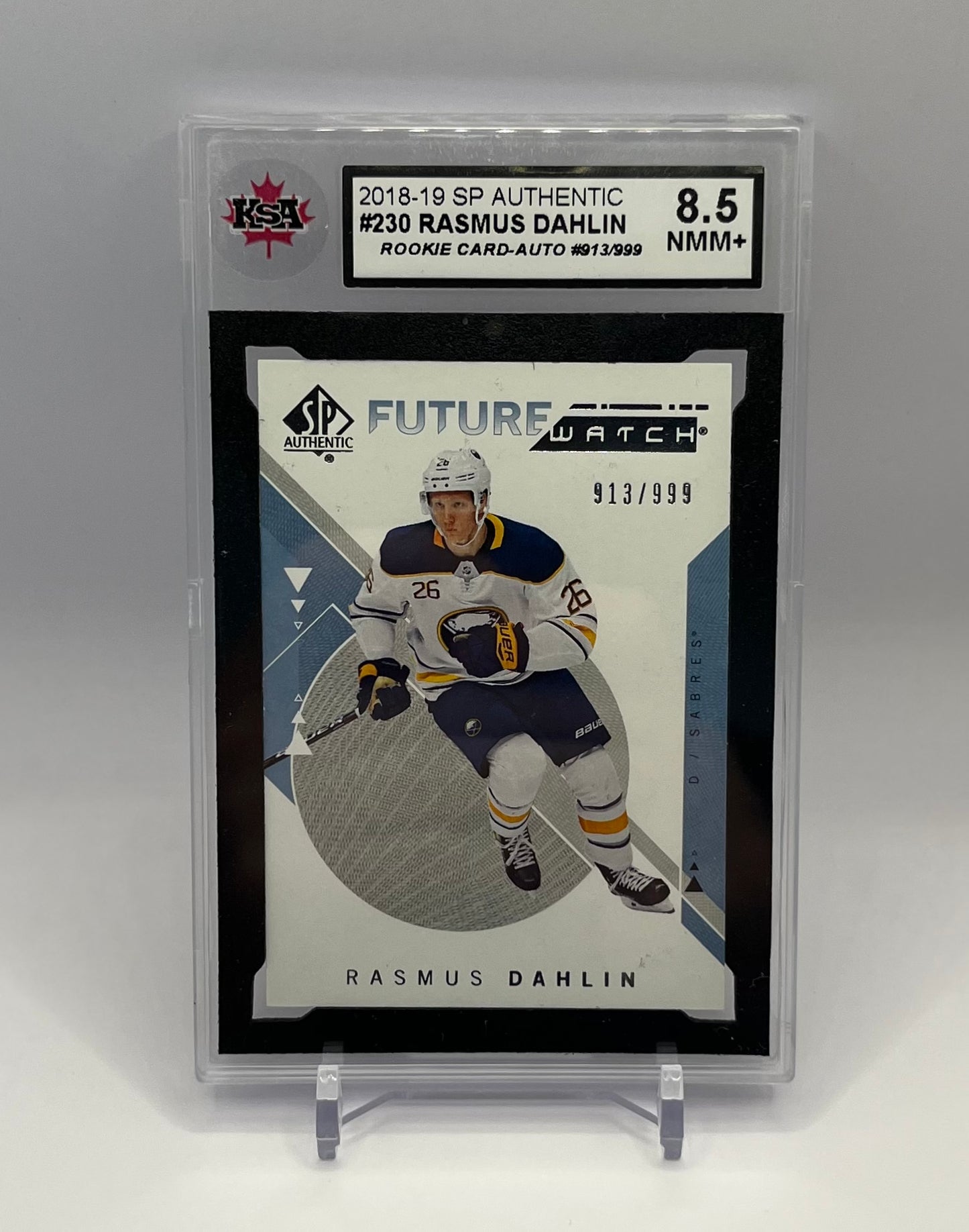 2018-19 #230 RASMUS DAHLIN SP AUTHENTIC ROOKIE AUTO 913/999 - KSA 8.5 NMM+