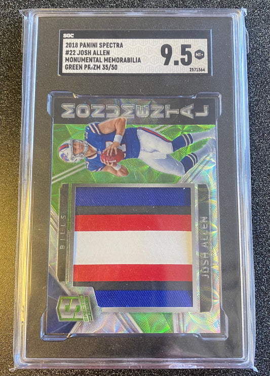 2018 #22 JOSH ALLEN PANINI SPECTRA GREEN PRIZM 35/50 - SGC 9.5 NT+