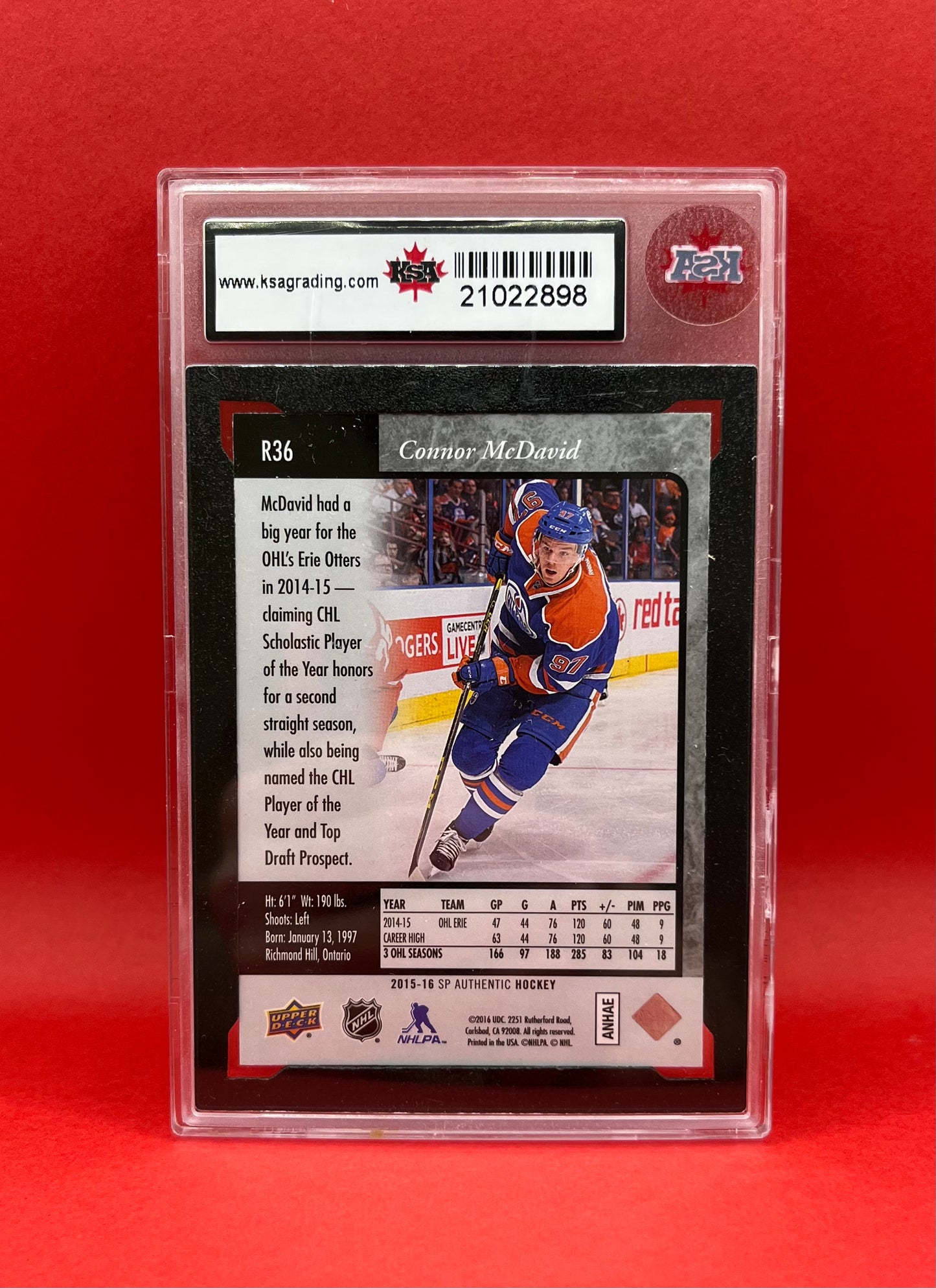 2015-16 #R36 CONNOR MCDAVID 1995-96 SP RETRO AUTHENTIC - KSA 8.5 NMM+