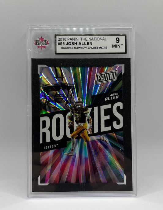 2018 #95 JOSH ALLEN PANINI THE NATIONAL ROOKIES RAINBOW SPOKES 47/49 - KSA 9 MINT