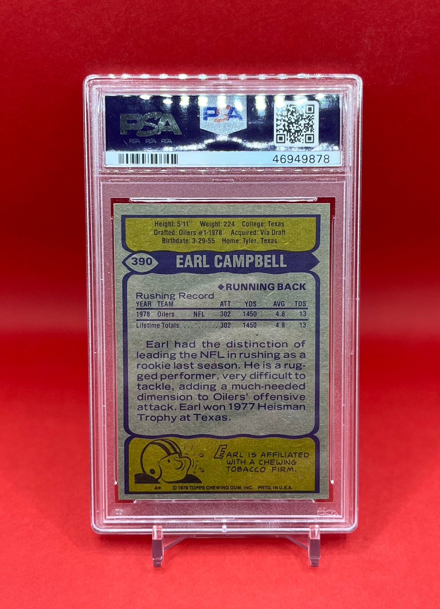 1979 #390 EARL CAMPBELL TOPPS - PSA 6 EX-MT