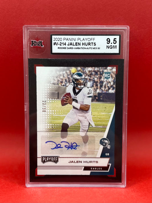 2020 #V-214 JALEN HURTS PANINI PLAYOFF AUTO 23/50 - KSA 9.5 NGM