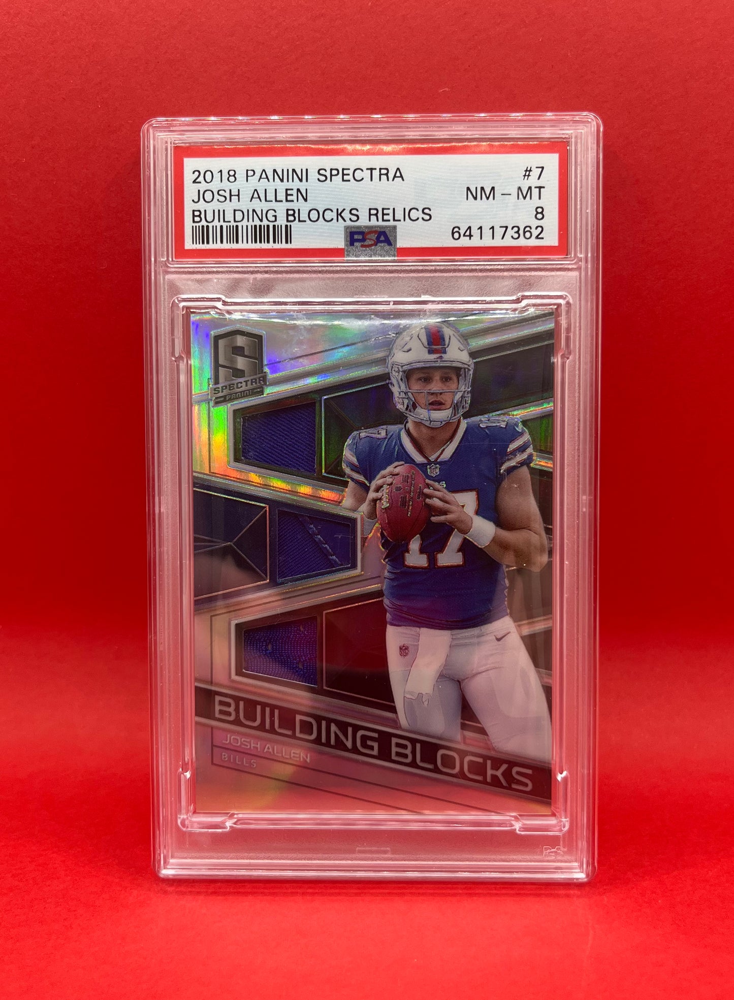 2018 #7 JOSH ALLEN PANINI SPECTRA BUILDING BLOCKS RELICS 20/99 - PSA 8 NM-MT